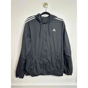 Adidas Jacket Mens Size Large Black Three Stripes Long Sleeve Windbreaker